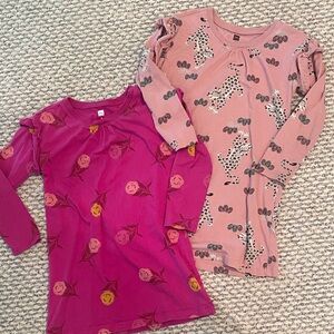 Set of Two size 5 Tea Collection Long Sleeve Floral and Leopard Print dresses